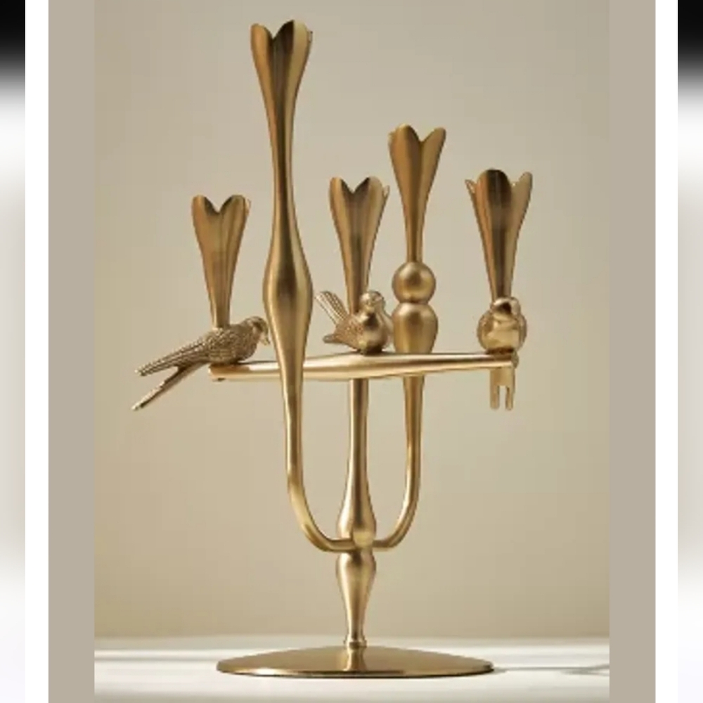 Anthropolaogie Marizia Sparrow Large Candle Holder Gold Birds Floral Nature. NEW - Picture 1 of 8